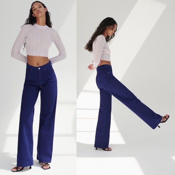 Zara Denim - ZARA Purple Wide Leg Jeans Tall